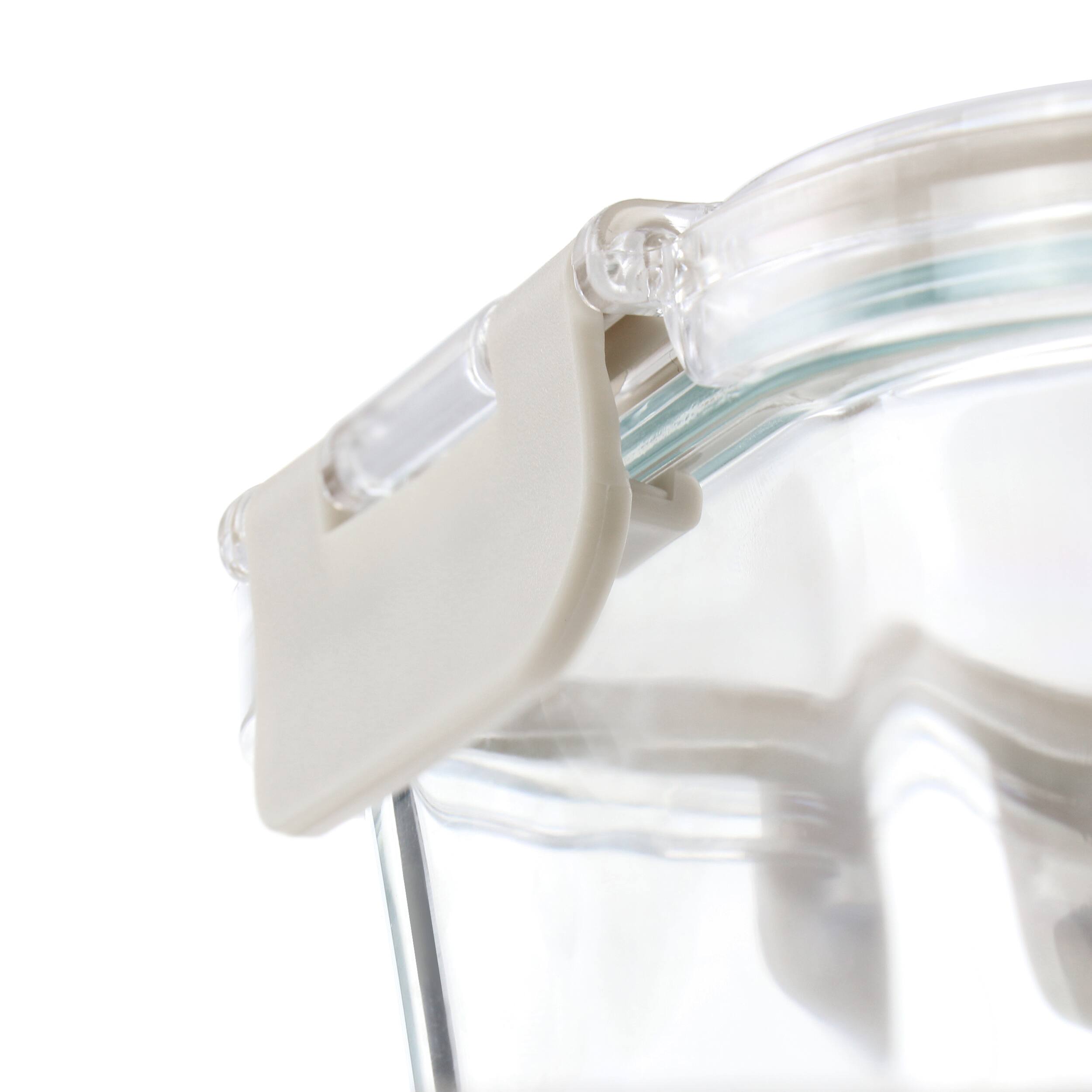 Back. Martha Stewart - Martha Stewart 21 Ounce Rectangular Glass Container with Snap-On Lid in Taupe - Tan.