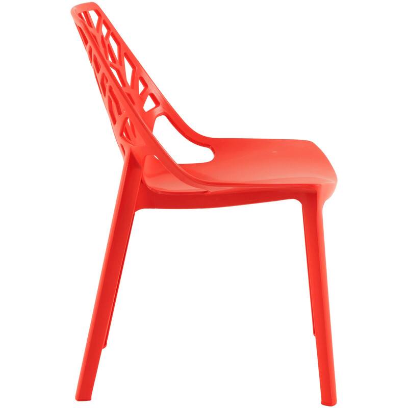 Back. LeisureMod - Cornelia Modern Stackable Accent Dining Chair with Cut Out Backrest Design for Dining Rooms or Patios - Solid Red.