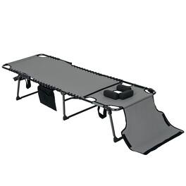 Outsunny - Chaise Tanning Lounge Chair w/ 5-level Reclining Back, Reading Hole, Side Pocket - Gray