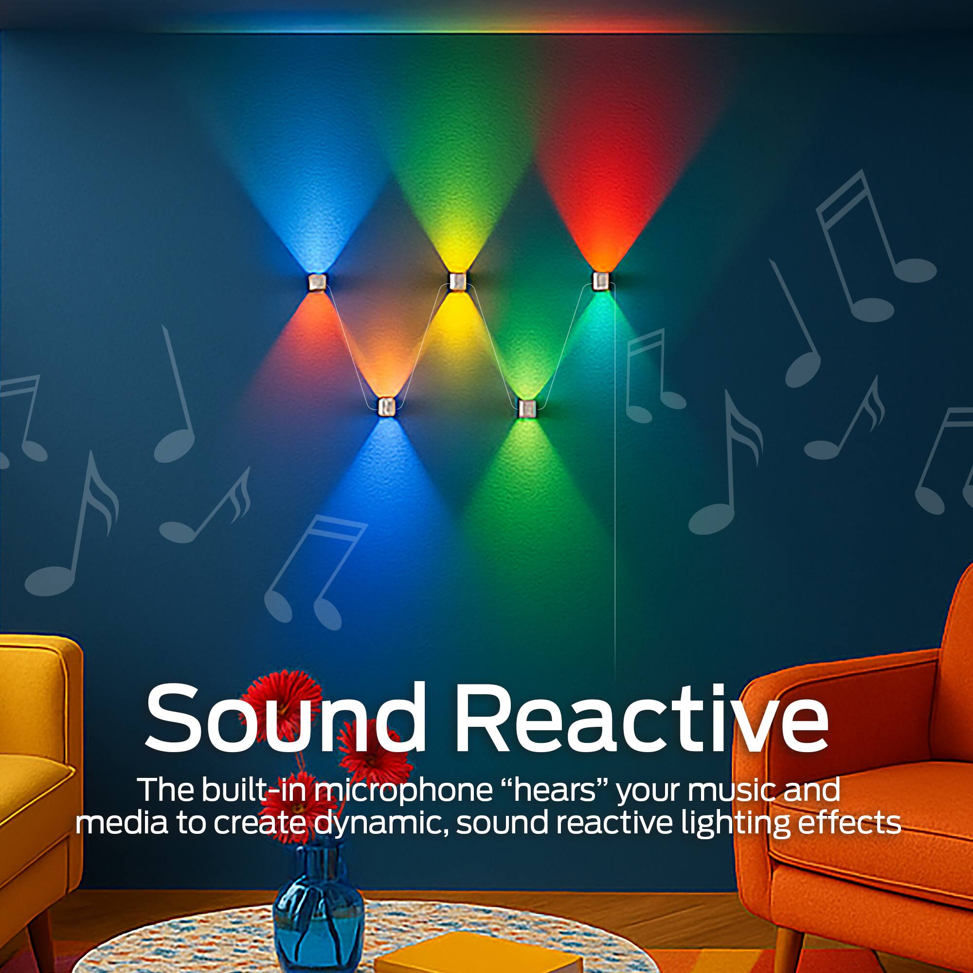 Sound Reactive

The built-in microphone "hears" your music and media to create dynamic, sound reactive lighting effects