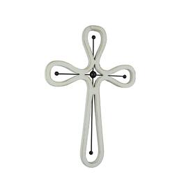 Special T Imports - 16 Inch Wooden Metal Scroll Cross Wall Hanging Home Decor Modern Decorative Art - White