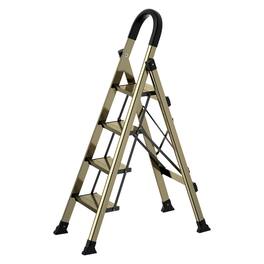 Topteng - 4-Step Folding Ladder, Ultra-Slim 2.8" Fold, 330lb Load, Wide Anti-Slip Pedal,Aerospace Aluminum for Home & Office - Gold