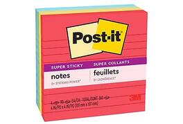 Post-it - Super Sticky Notes, 4" x 4", Playful Primaries Collection, Lined, 90 Sheet/Pad, 4 Pads/Pack - Assorted