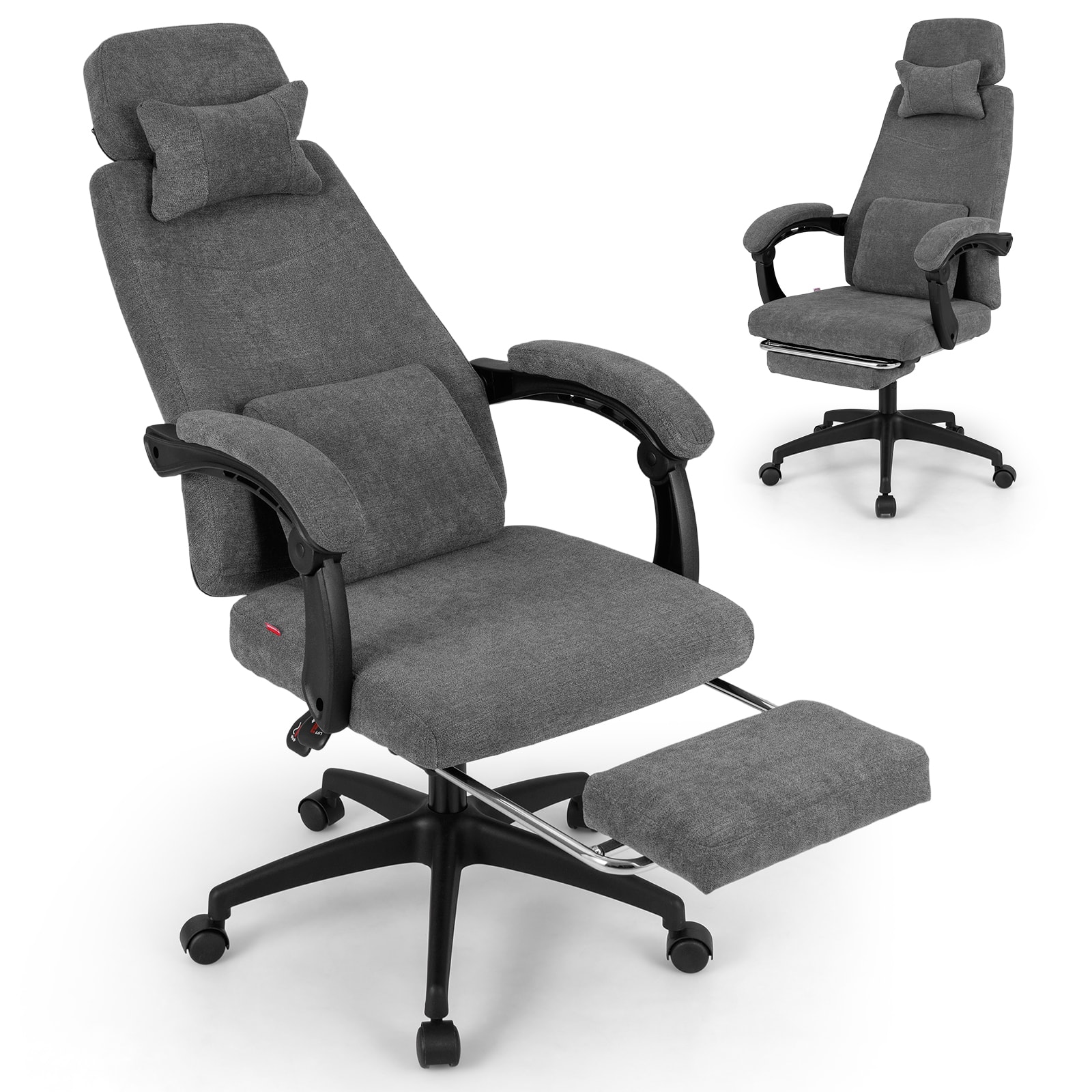Front. Gymax - Gymax Reclining Home Office Chair Retractable Footrest High-Back Ergonomic Executive - Gray.