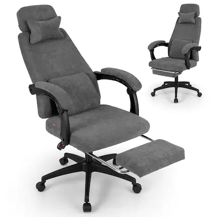 Front. Gymax - Gymax Reclining Home Office Chair Retractable Footrest High-Back Ergonomic Executive - Gray.