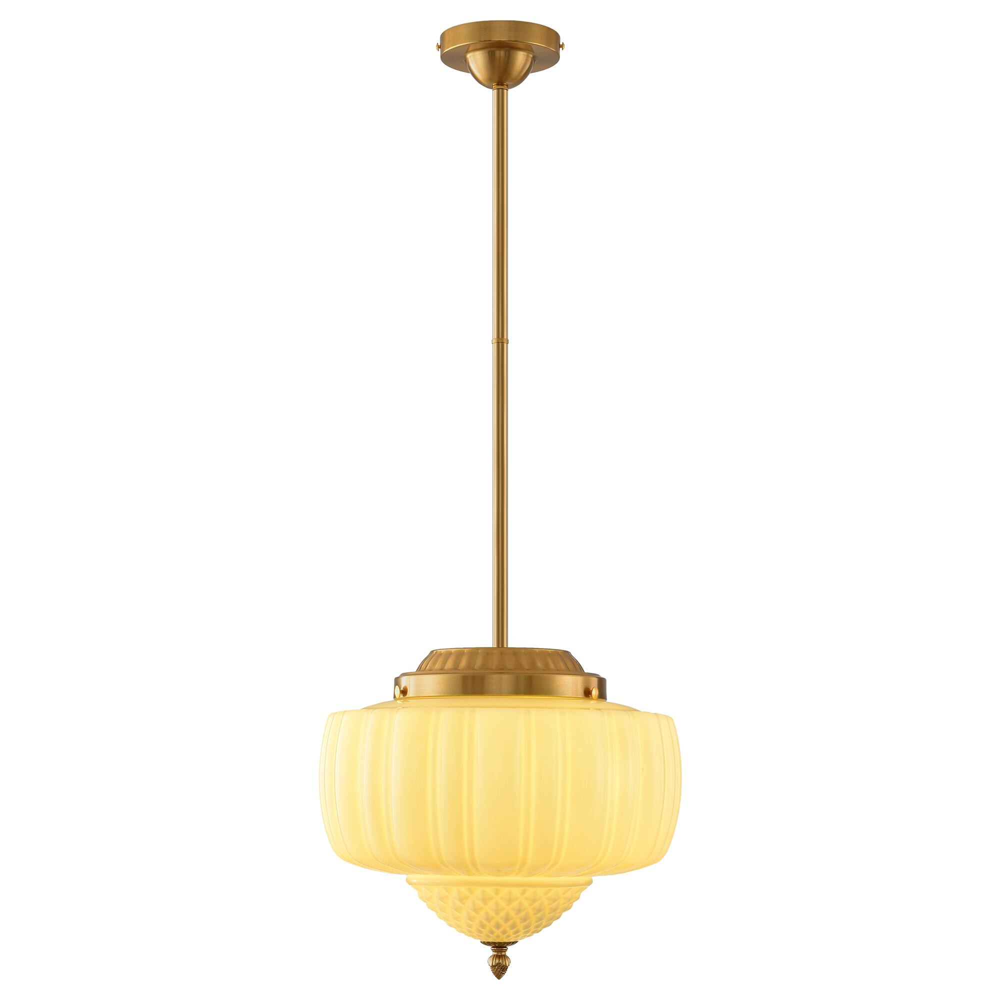 Alt View 4. Parrot Uncle - 13-Inch Vintage White Ribbed Opal Glass 3-Light Schoolhouse Pendant Ceiling Light - Gold.