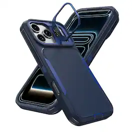 Dteck - For Apple iPhone 17 Pro Rugged Case, Heavy Duty Dual Layer Shockproof Lens Kickstand Drop Protection Cover - Blue