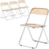 Front. LeisureMod - Lawrence 4-PCS Modern Acrylic Folding Chair with Chrome Steel Frame - Space-Saving Portable Chair - Amber.