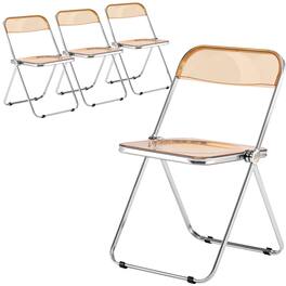 LeisureMod - Lawrence 4-PCS Modern Acrylic Folding Chair with Chrome Steel Frame - Space-Saving Portable Chair - Amber
