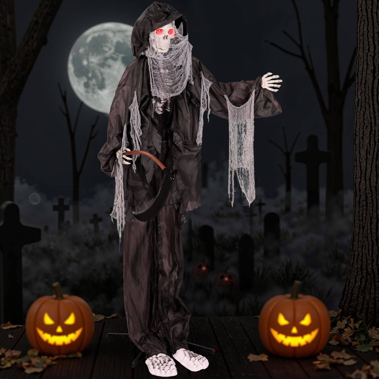 Alt View 1. Costway - Costway 8.5 FT Halloween Decoration Animated Standing Grim Reaper Glowing Eyes - Black.