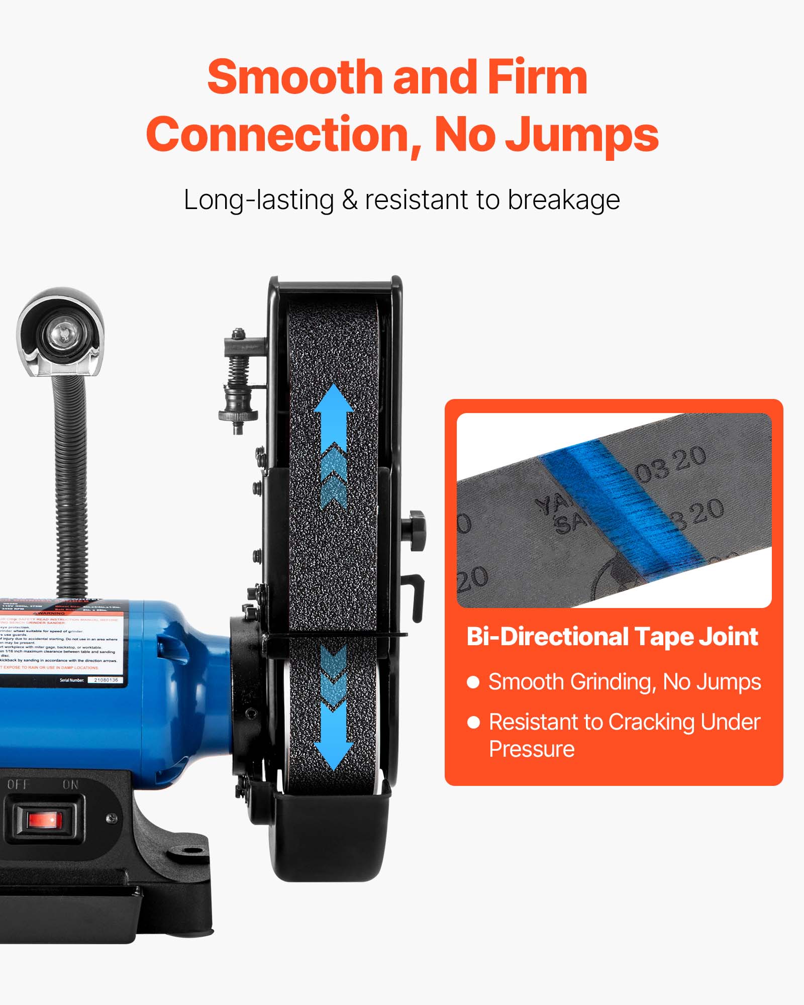 Smooth and Firm Connection, No Jumps  
Long-lasting & resistant to breakage  

Bi-Directional Tape Joint  
- Smooth Grinding, No Jumps  
- Resistant to Cracking Under Pressure