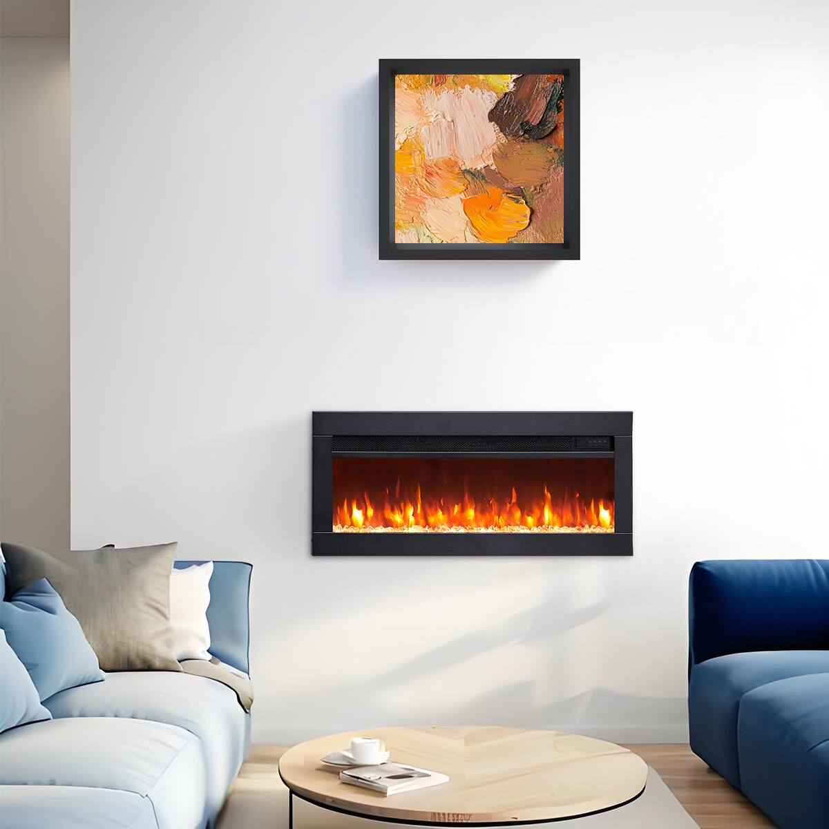 Edendirect - 36 in. Freestanding and Wall Mounted Electric Fireplace with 9 Kinds of Flame Color - Black