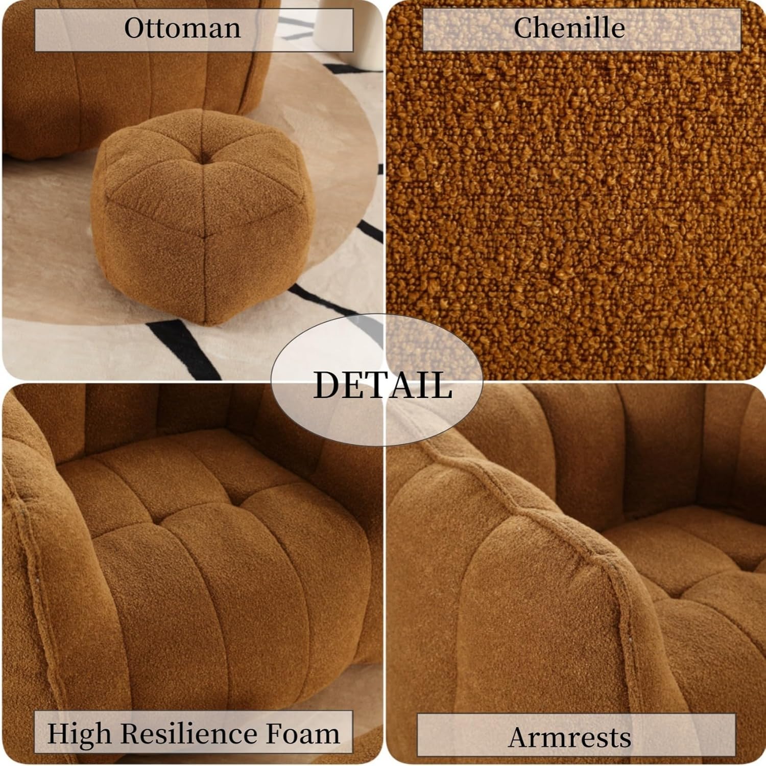 Ottoman Chenille DETAIL High Resilience Foam Armrests