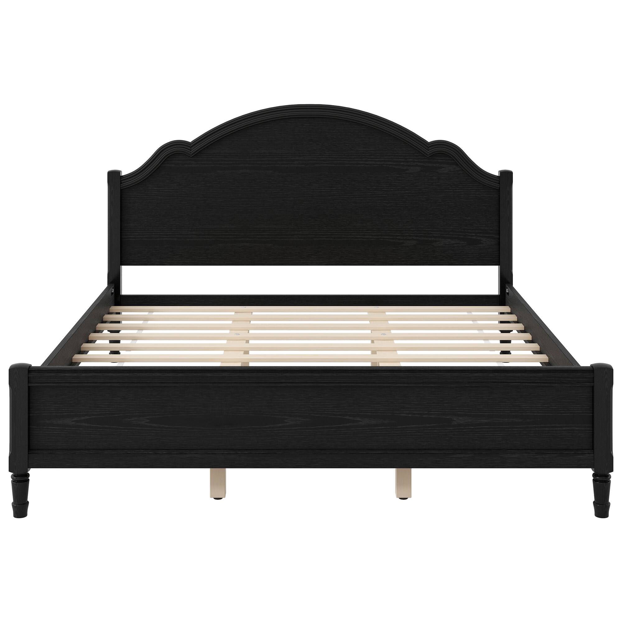 Back. Whisen - King Size Platform Bed Frame with Arched Headboard and Footboard for Bedroom Furniture, No Box Spring Needed - Black.