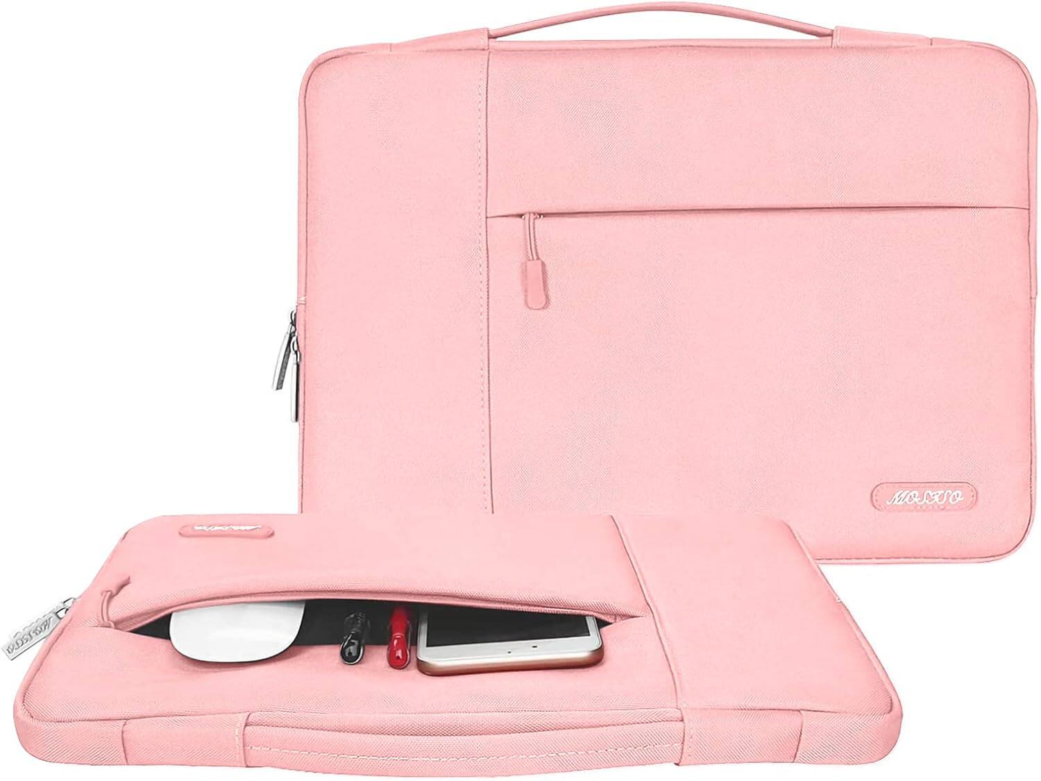 Angle. mosiso - 16-inch Laptop Sleeve with Handle, Slim Protective Case for 15–16-inch Laptops - Chalk Pink.