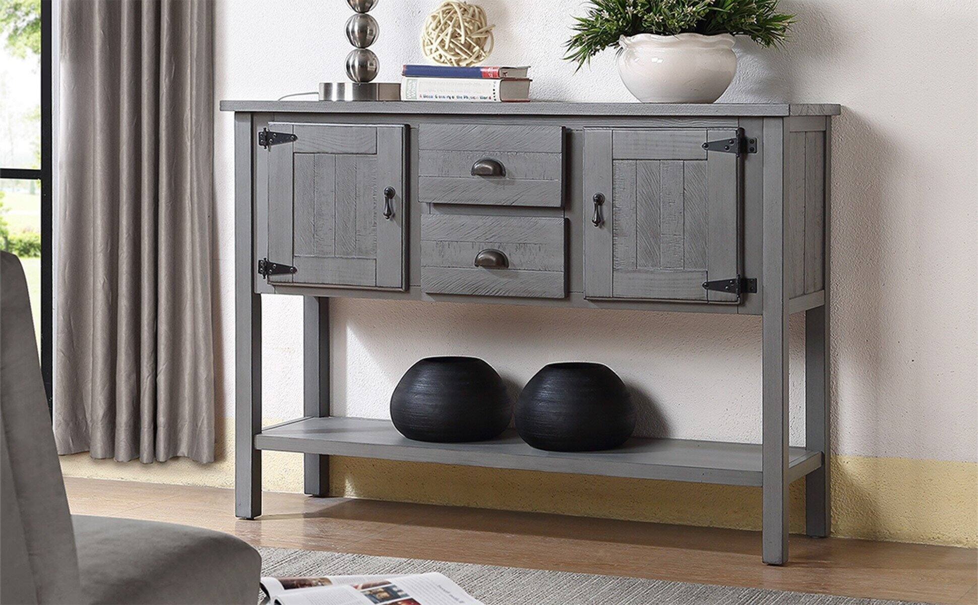 Alt View 8. GOODSILO - Solid Wood Sideboard Console Table with Drawers and Cabinets Retro Style Storage Buffet Server Cabinet - Antique Gray.