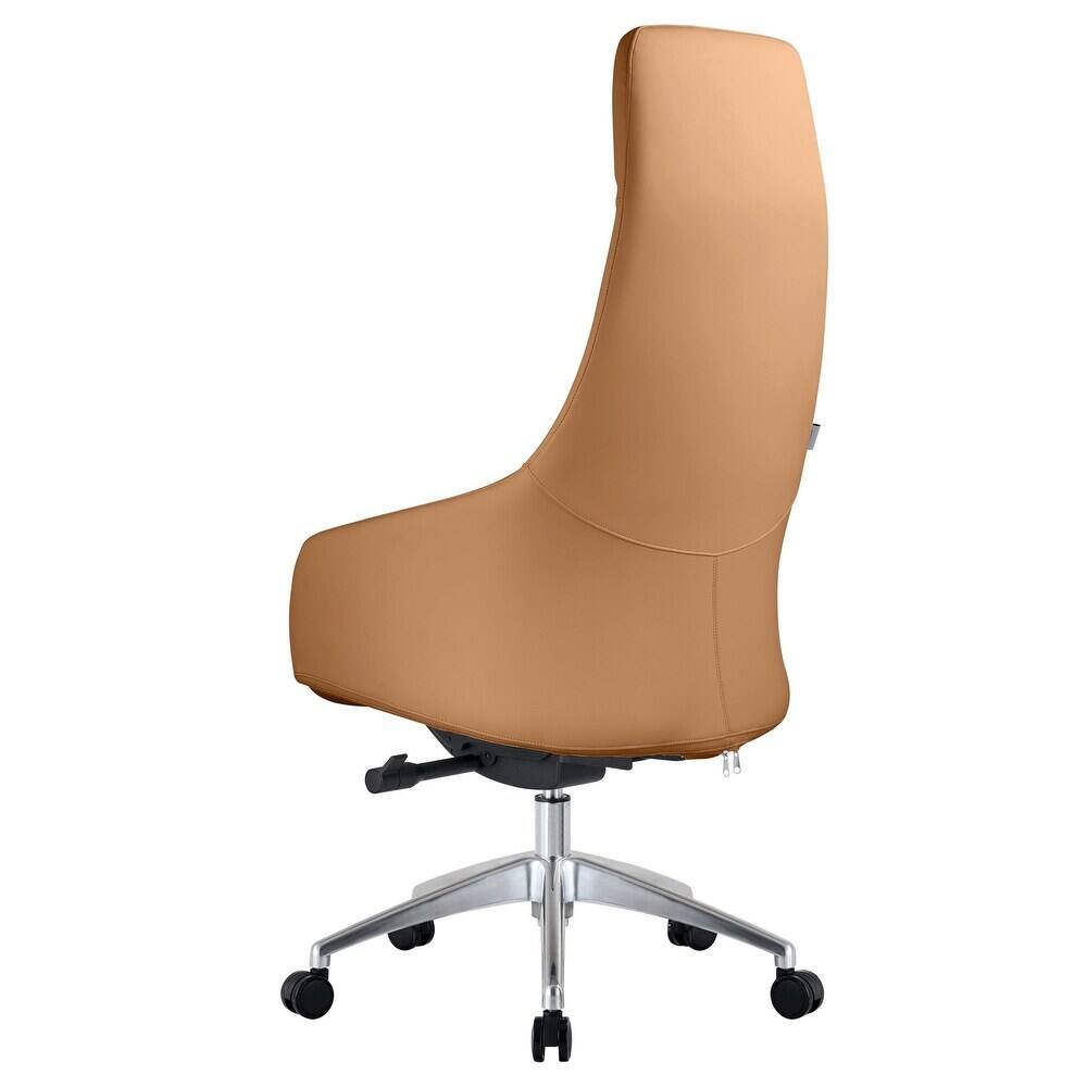 Alt View 4. LeisureMod - Celeste High-Back Office Chair in Upholstered Leather with Iron Frame Swivel and Tilt for Desk, Study and Home Office - Acorn Brown.