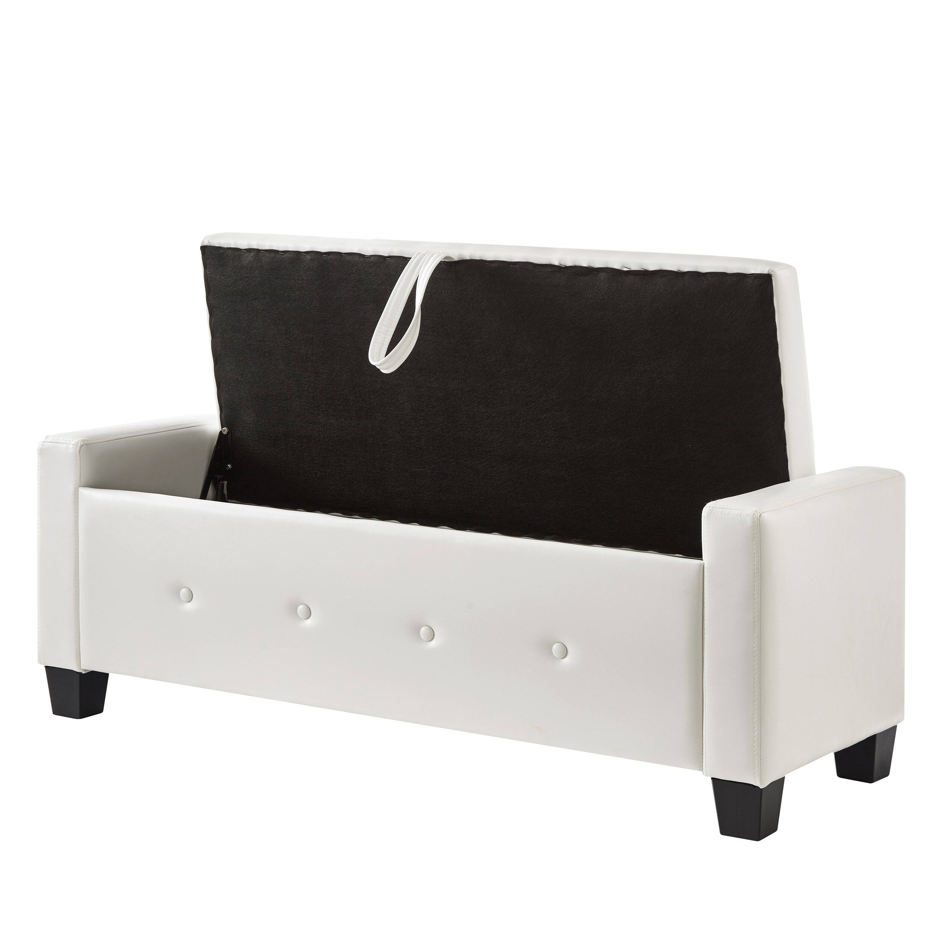 Alt View 9. GOODSILO - 48 Inch Upholstered Storage Ottoman Bench with Tufted Faux Leather Design for Living Room and Bedroom - Ivory White.