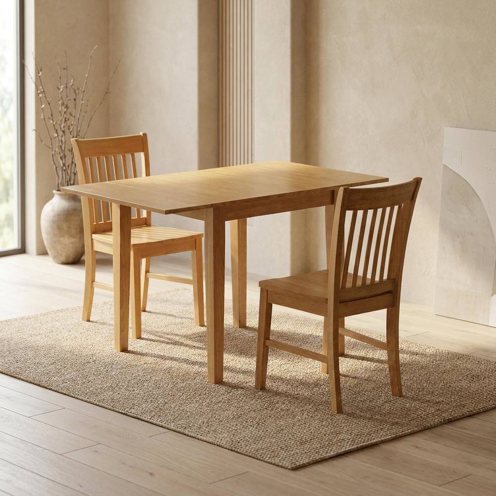 Alt View 1. FurniFact - Wood Drop-Leaf Dining Table & Chairs 3-Piece Dining Set - Oak.