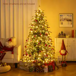 Costway - 7.5 FT Artificial Christmas Tree Pre-Lit Xmas Tree with 1195 Branch Tips - Green