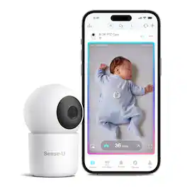 Sense-U - AI 2K PTZ Baby Camera Monitor with Sensor-Free Sleep Breathing Movement Detection - White