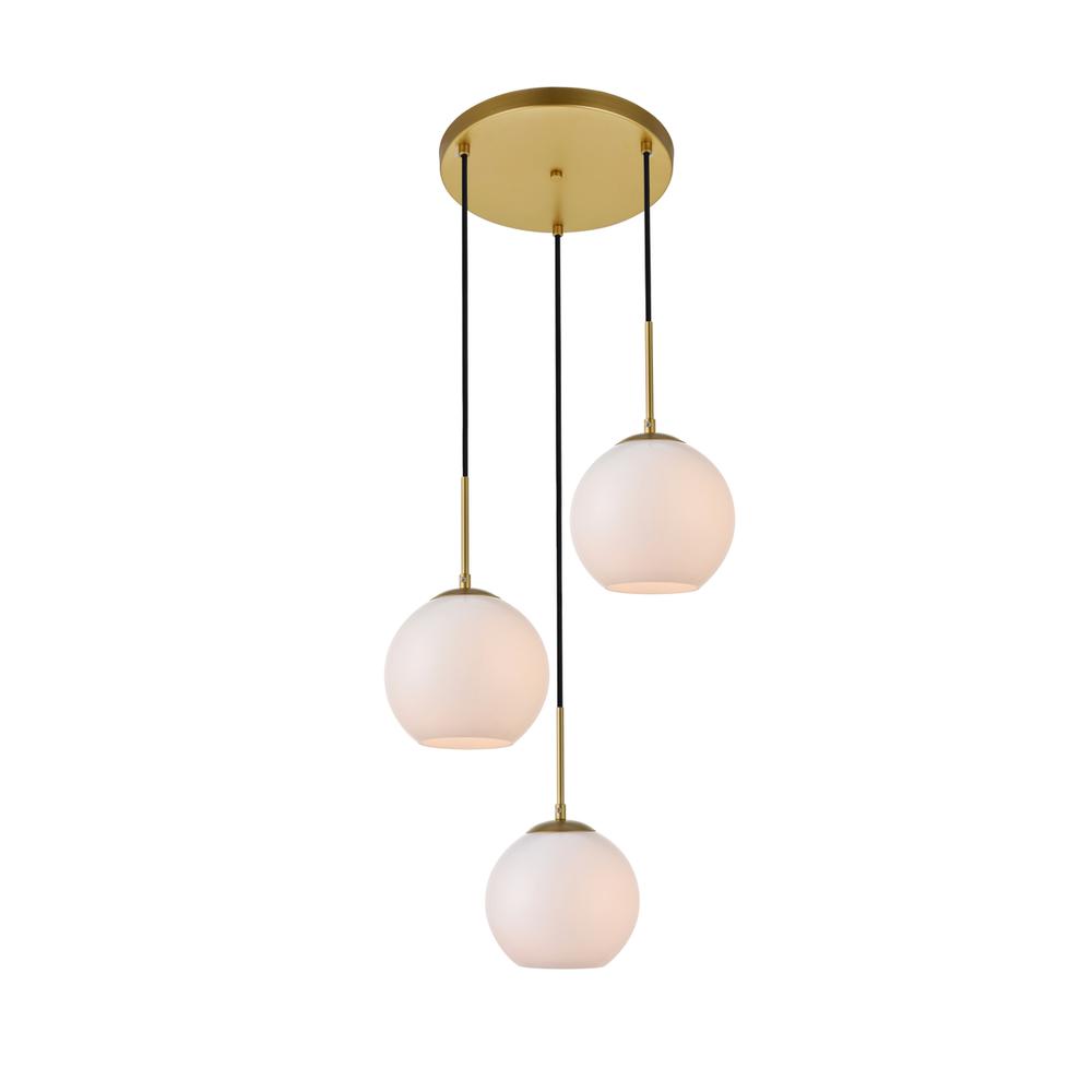 Angle. Living District - Baxter 3 Lights Brass Pendant With Frosted White Glass - Brass And Frosted White.