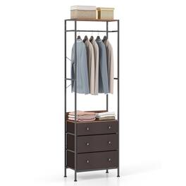 Gymax - Freestanding Closet Organizer w/ 3-position Hanging Rod & Storage Shelves - Black, Brown