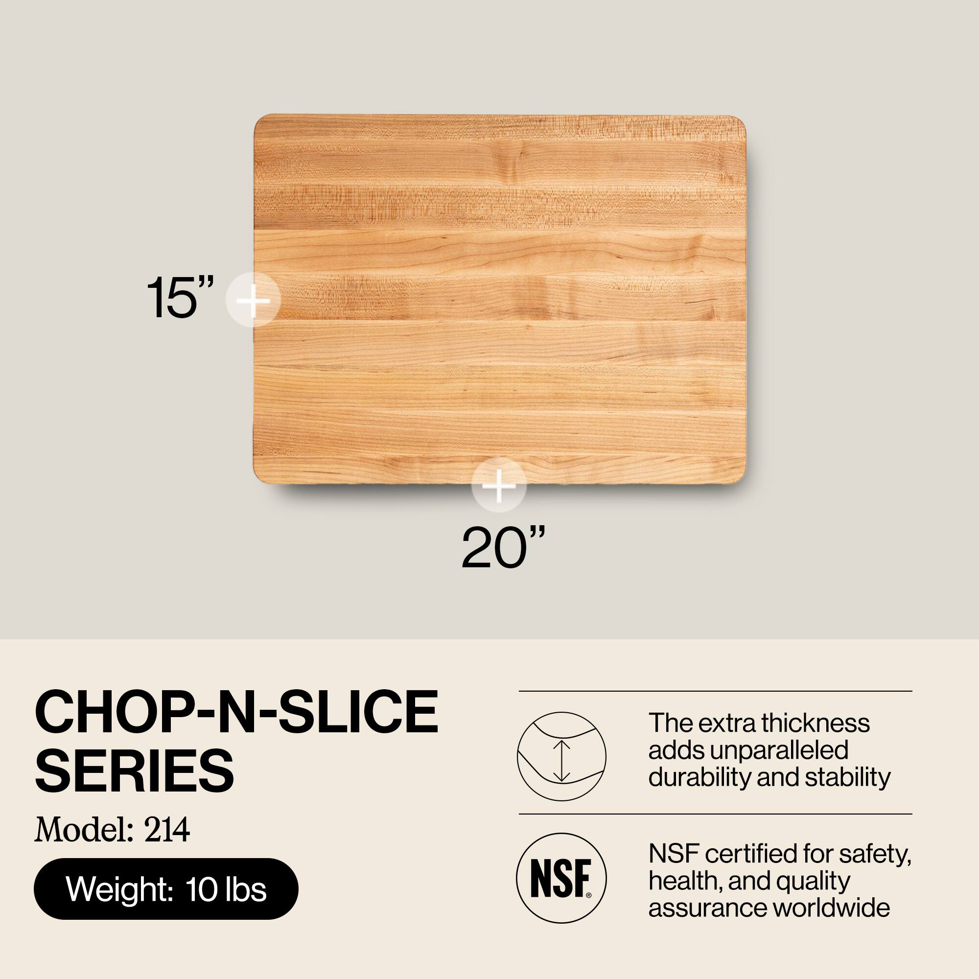 15" + 20"  
CHOP-N-SLICE SERIES  
Model: 214  
Weight: 10 lbs  

The extra thickness adds unparalleled durability and stability  
NSF certified for safety, health, and quality assurance worldwide