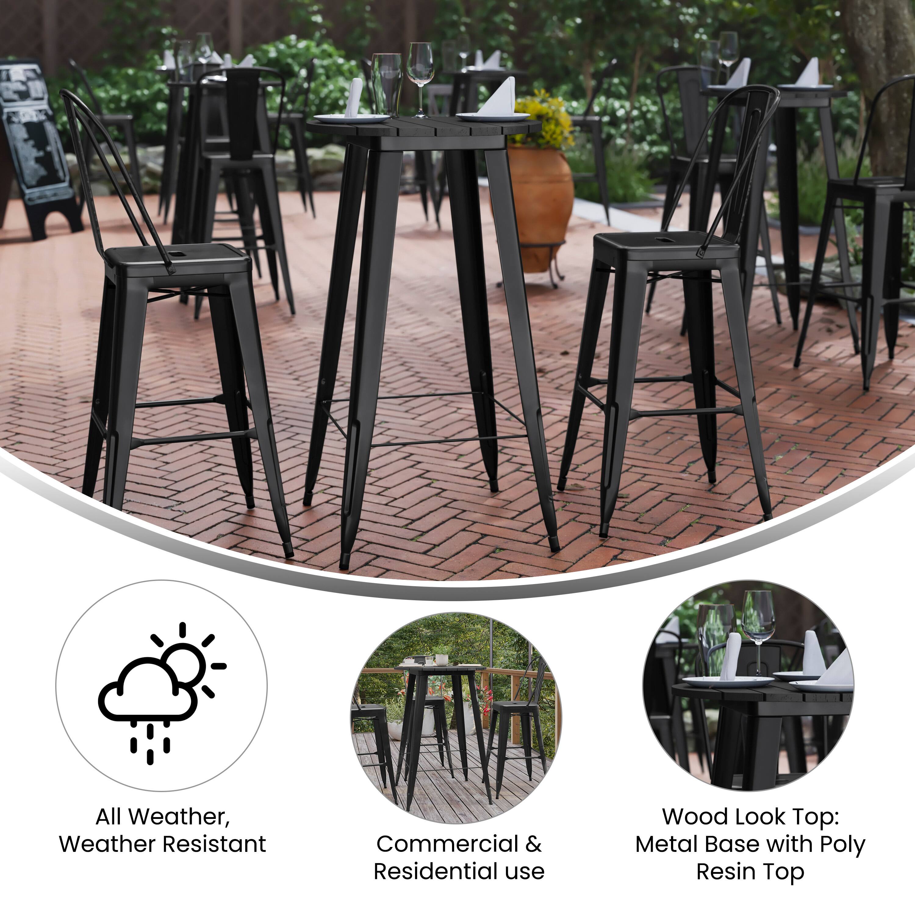 All Weather, Weather Resistant  
Commercial & Residential use  
Wood Look Top: Metal Base with Poly Resin Top
