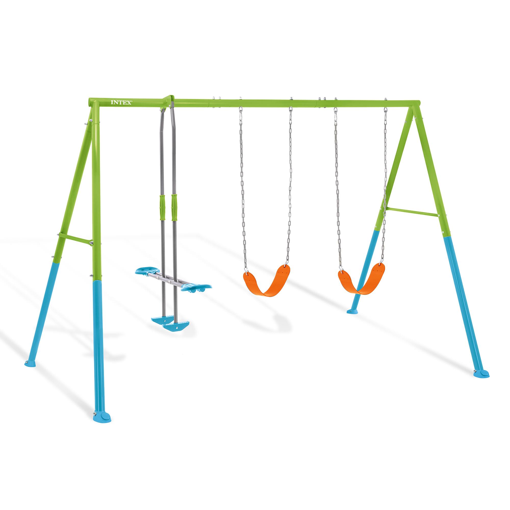 Front. Intex - Intex Three Feature Colored Playground Swing Set with Trapeze Bar, Multicolor - Multicolored.