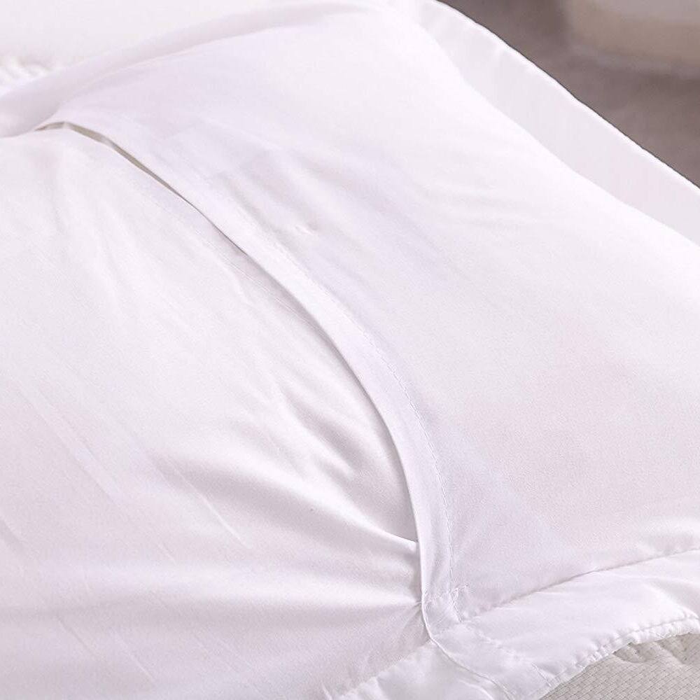 Left. MarCielo - 2-Pack Embroidered Solid Color Pillow Shams Polyester - White.