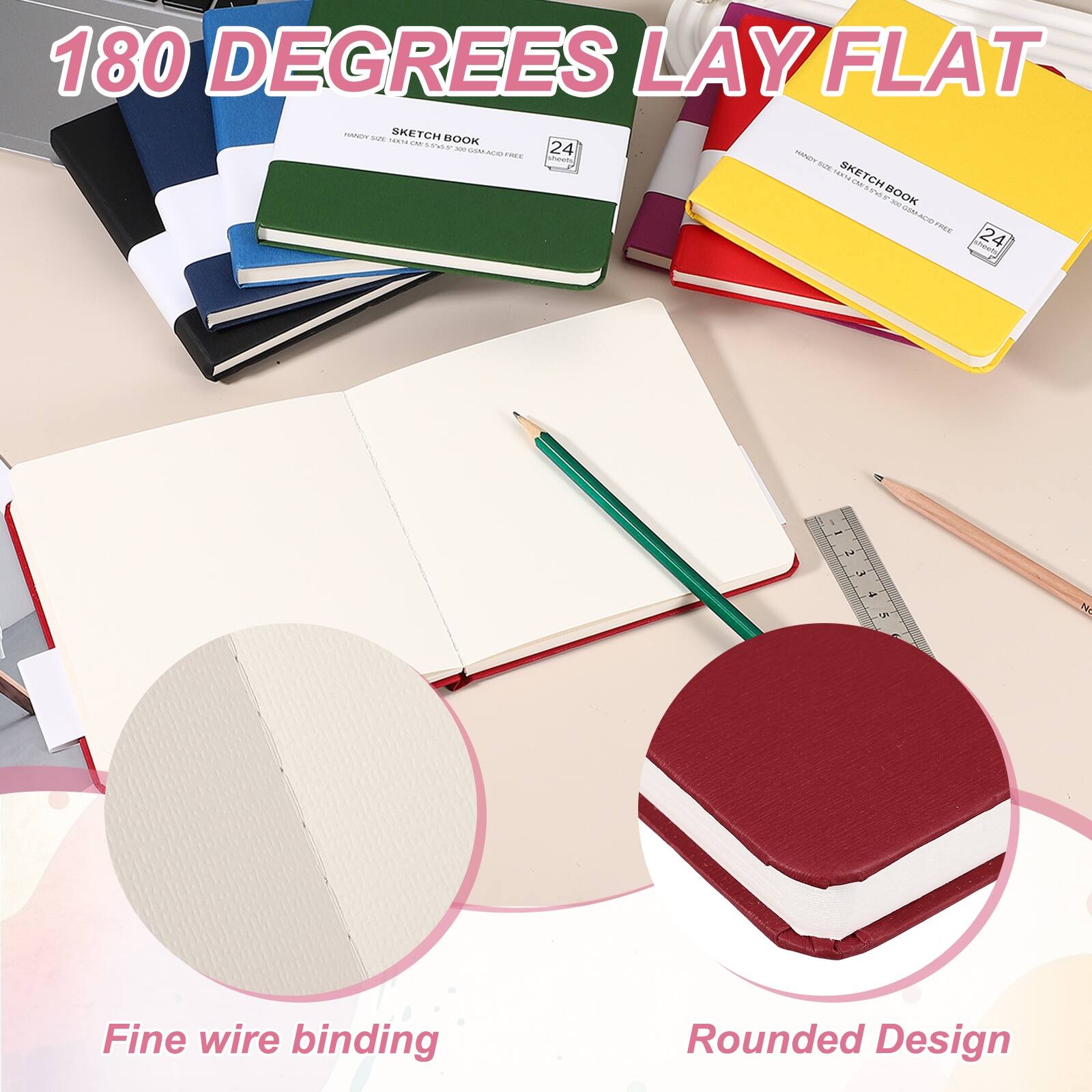 180 DEGREES LAY FLAT

SKETCH BOOK
HANDY SIZE 21X29.7CM 8.3X11.7INCHES 24 SHEETS

Fine wire binding
Rounded Design