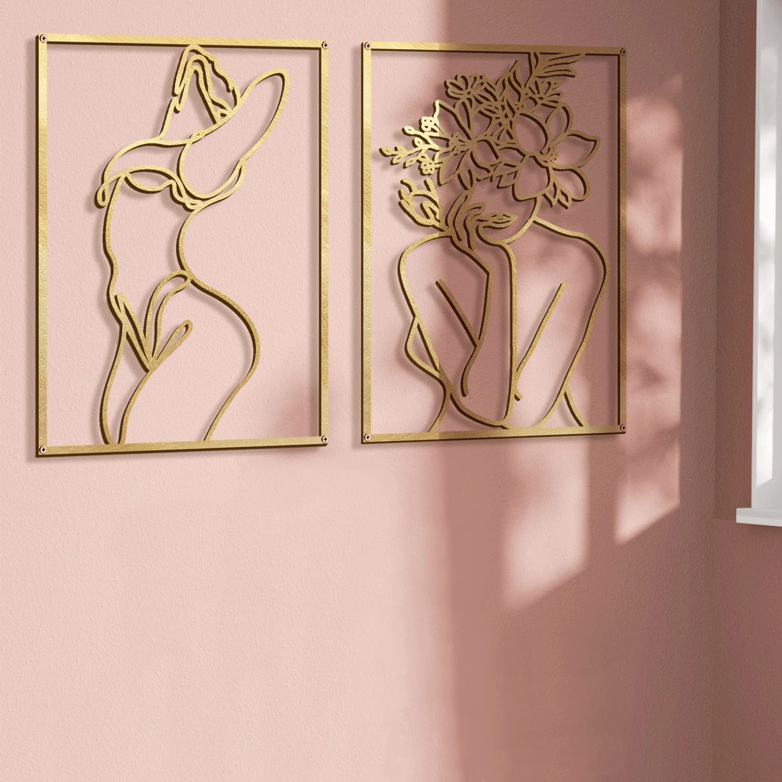 Alt View 3. Fabibe - 4 Pack Gold Wall Art Decor, Minimalist Single Line Real Metal Wall Art, Woman's Body Shape Abstract Wall Art (Gold Class - Gold Classic Style M Size 17 x 11.8''.