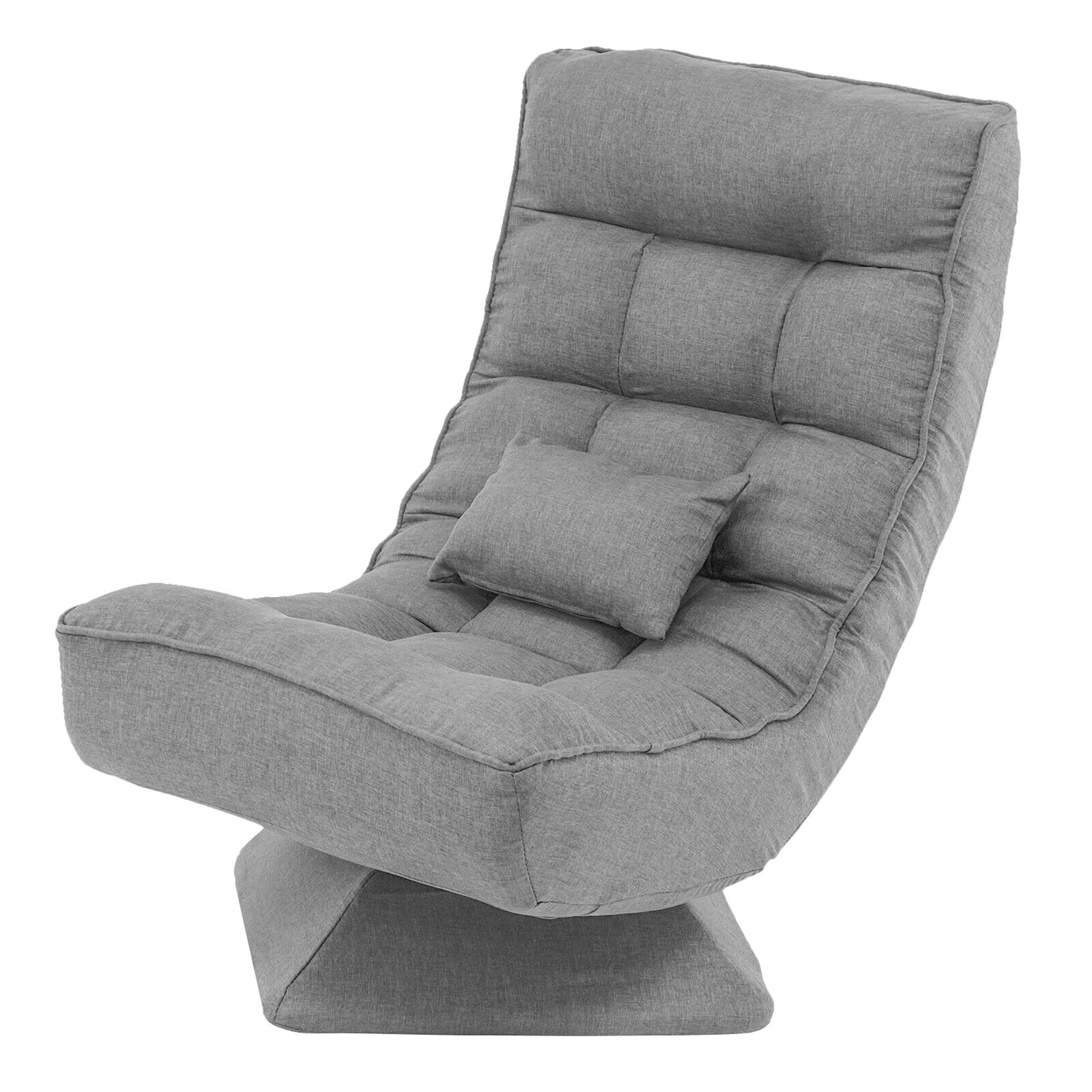 Front. Costway - 360° Swivel Floor Chair 5-Level Adjustable Lazy Chair w/ Massage Pillow - Grey.