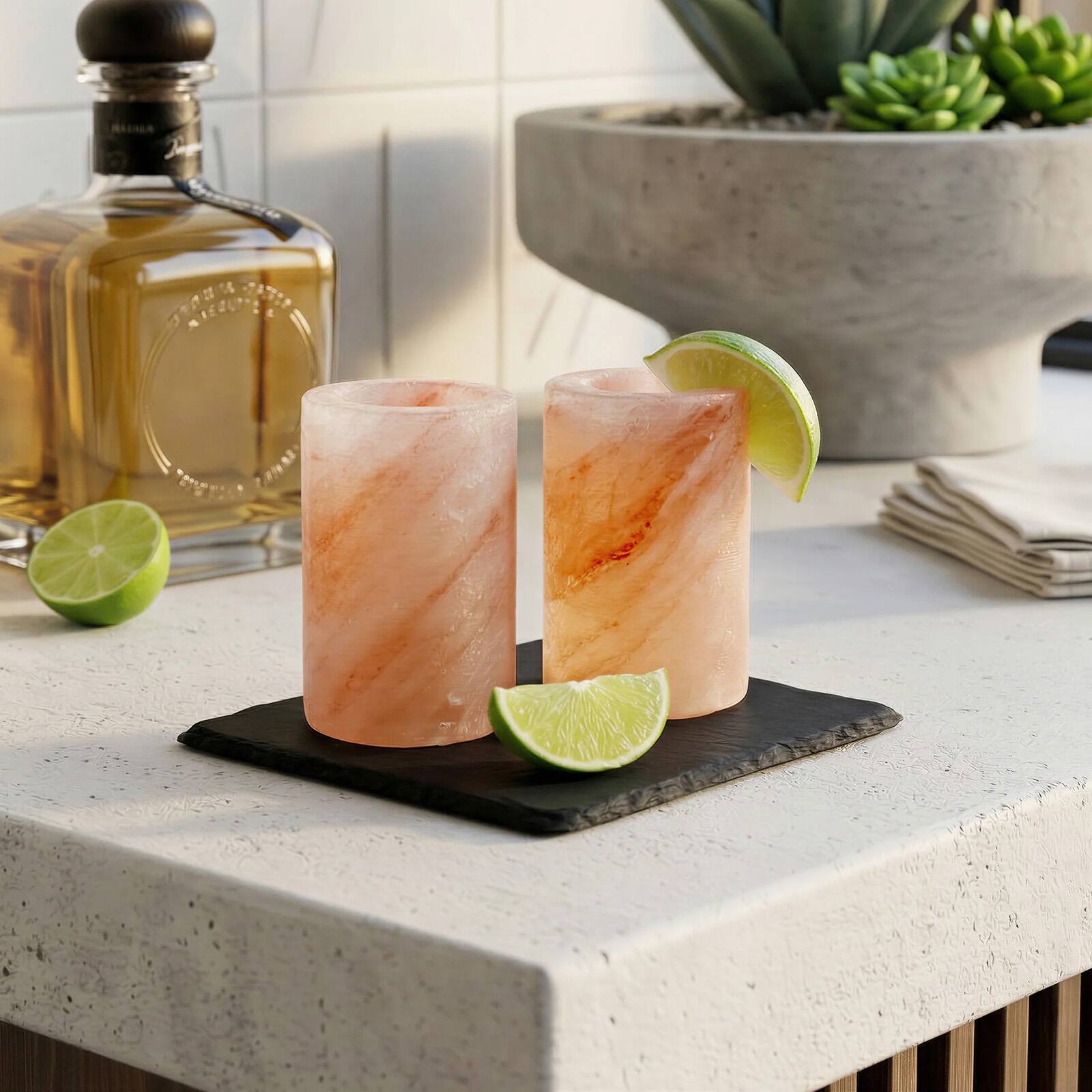 Alt View 1. Final Touch - Himalayan Salt Tequila Shot Glasses, Set of 2, 1.5 oz Each - Pink.