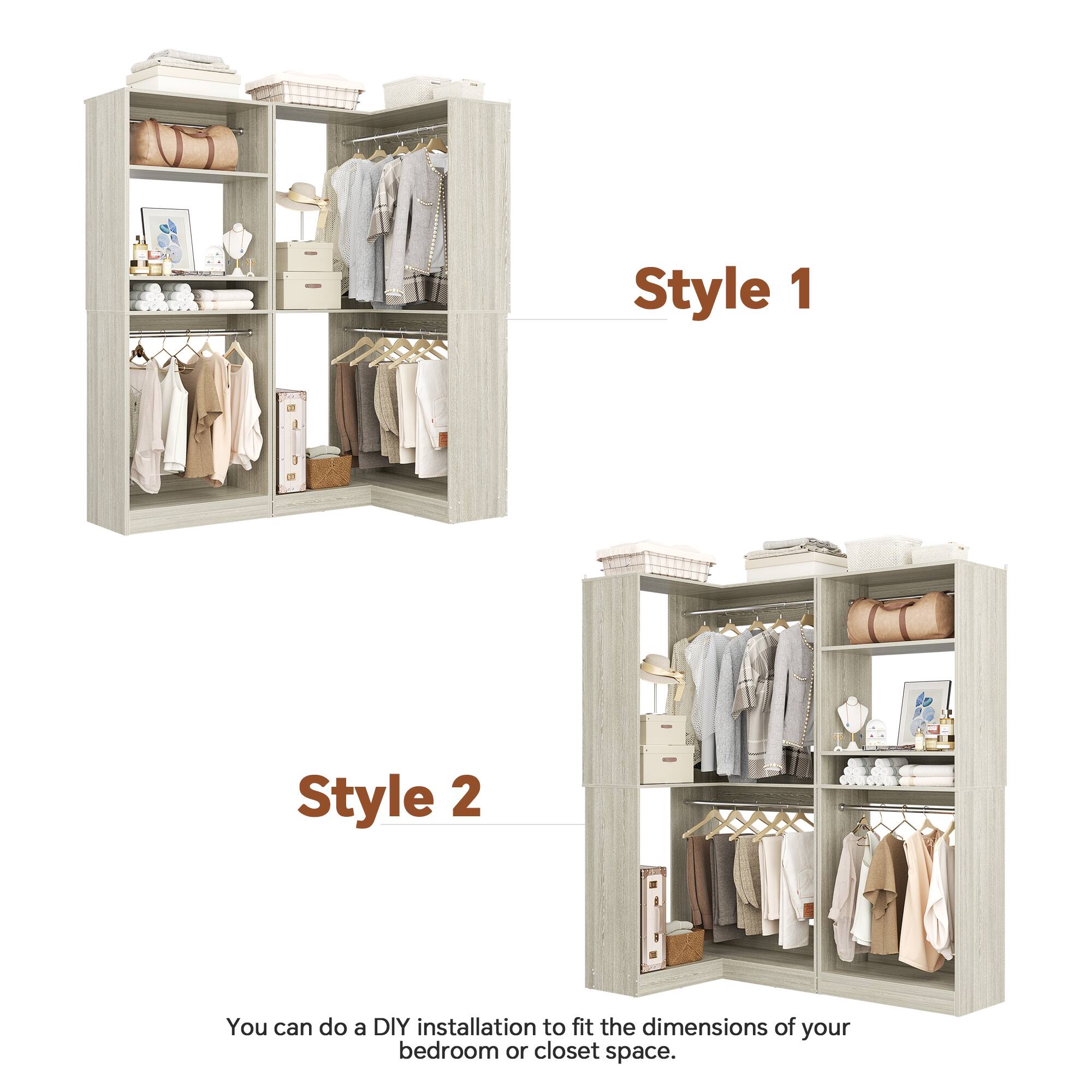 Style 1  
Style 2  

You can do a DIY installation to fit the dimensions of your bedroom or closet space.