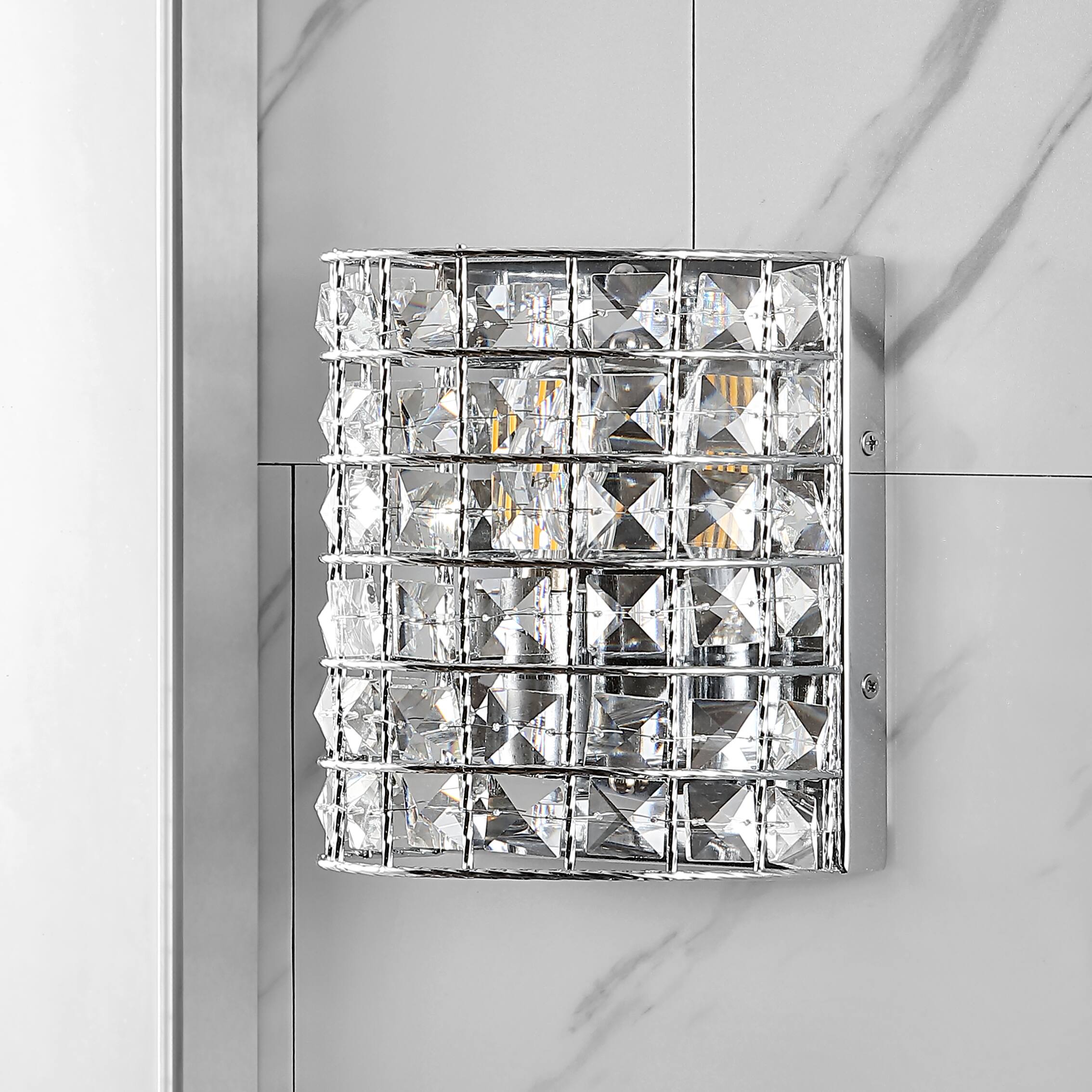 Alt View 5. Jonathan Y - Clara Deco 6.25" 1-Light Metal/Crystal Classic Glam LED Vanity Light, Chrome - Chrome.