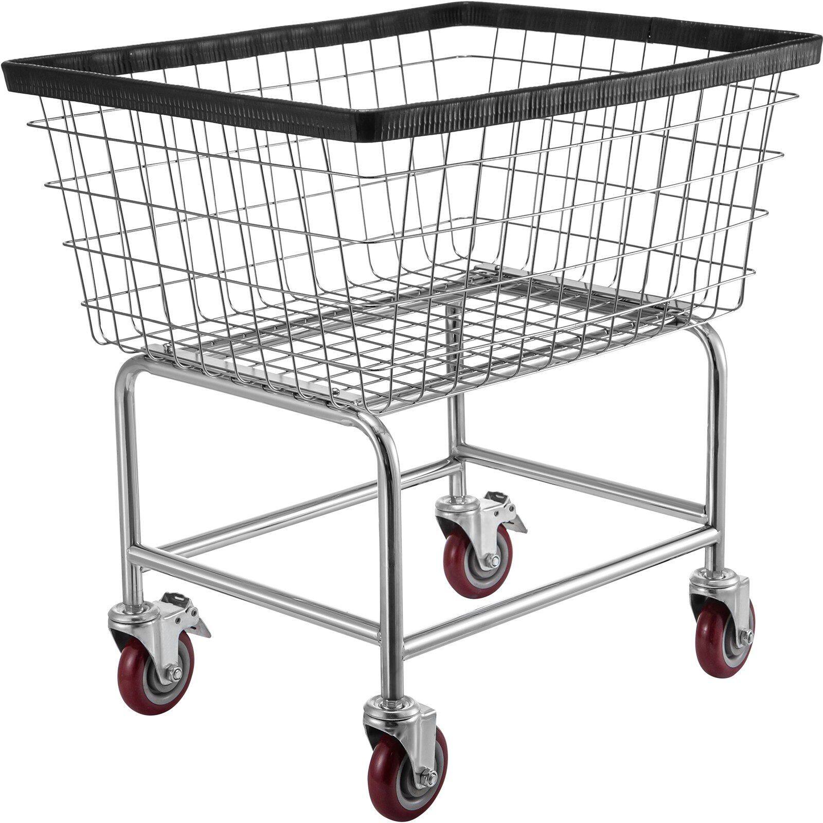 Front. Mirfee - Rolling Laundry Cart with Wheels,Steel Wire Basket, Heavy-Duty Metal Frame & 4" Casters for Commercial or Home use - Silver.