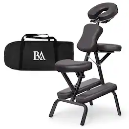 KERDOM - Lightweight Foldable Massage Chair w Carrying Case, Adjustable Face Cradle & Waterproof PU Leather for Spa/Tattoo - Matte Brown