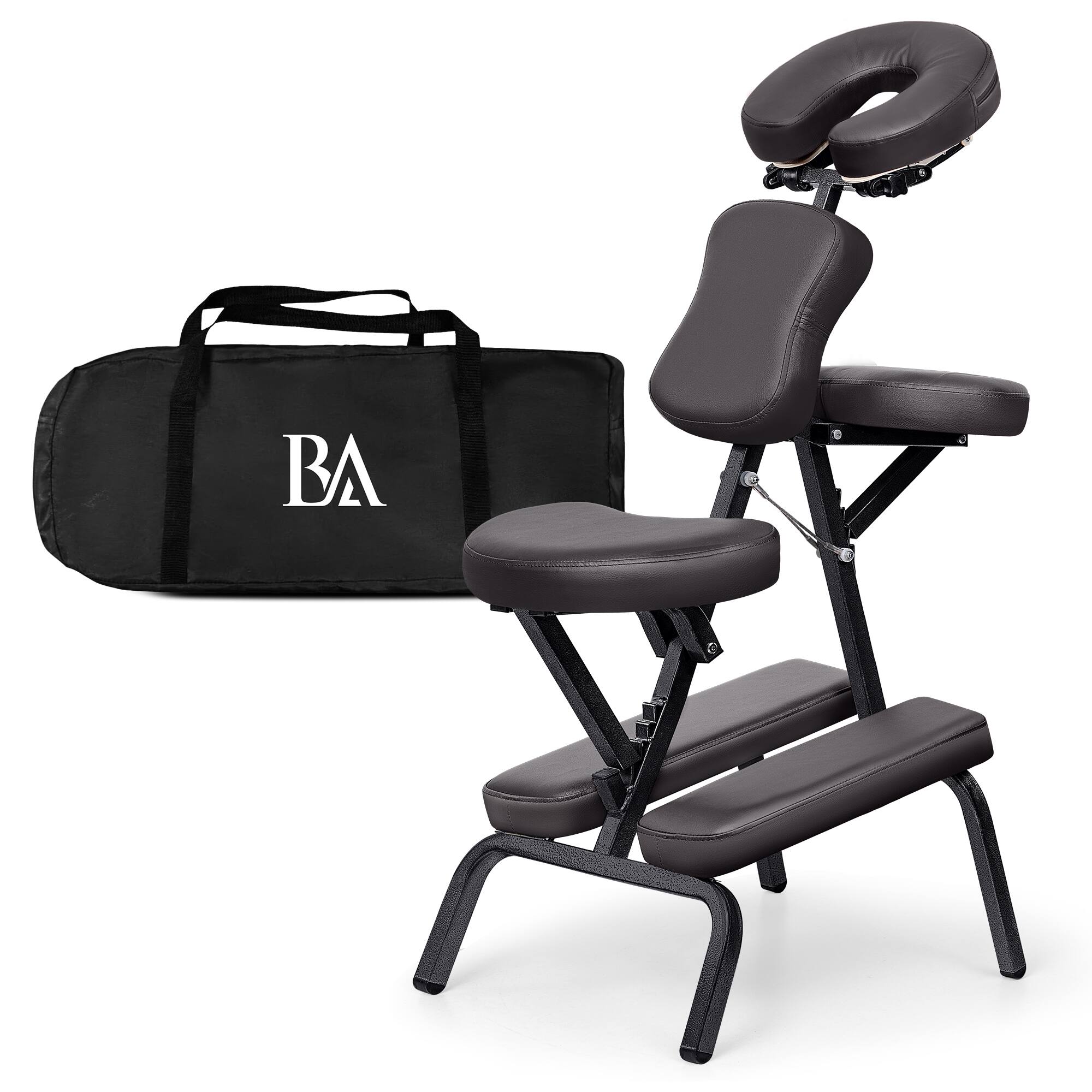 Front. KERDOM - Lightweight Foldable Massage Chair w Carrying Case, Adjustable Face Cradle & Waterproof PU Leather for Spa/Tattoo - Matte Brown.
