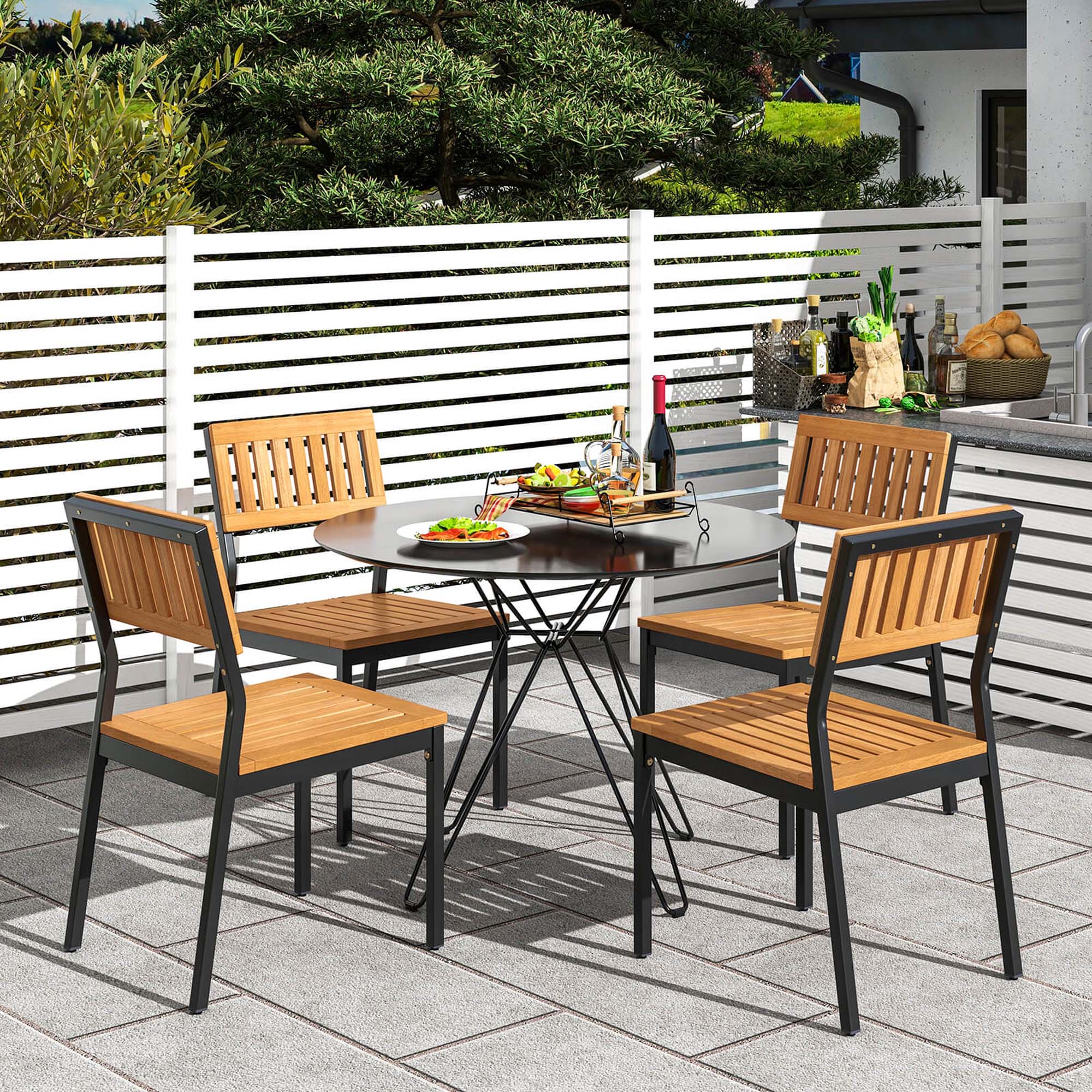 Alt View 3. Costway - Costway 6 PCS Outdoor Acacia Wood Dining Set with Bench and 2" Umbrella Hole Outdoor Patio - Beige.