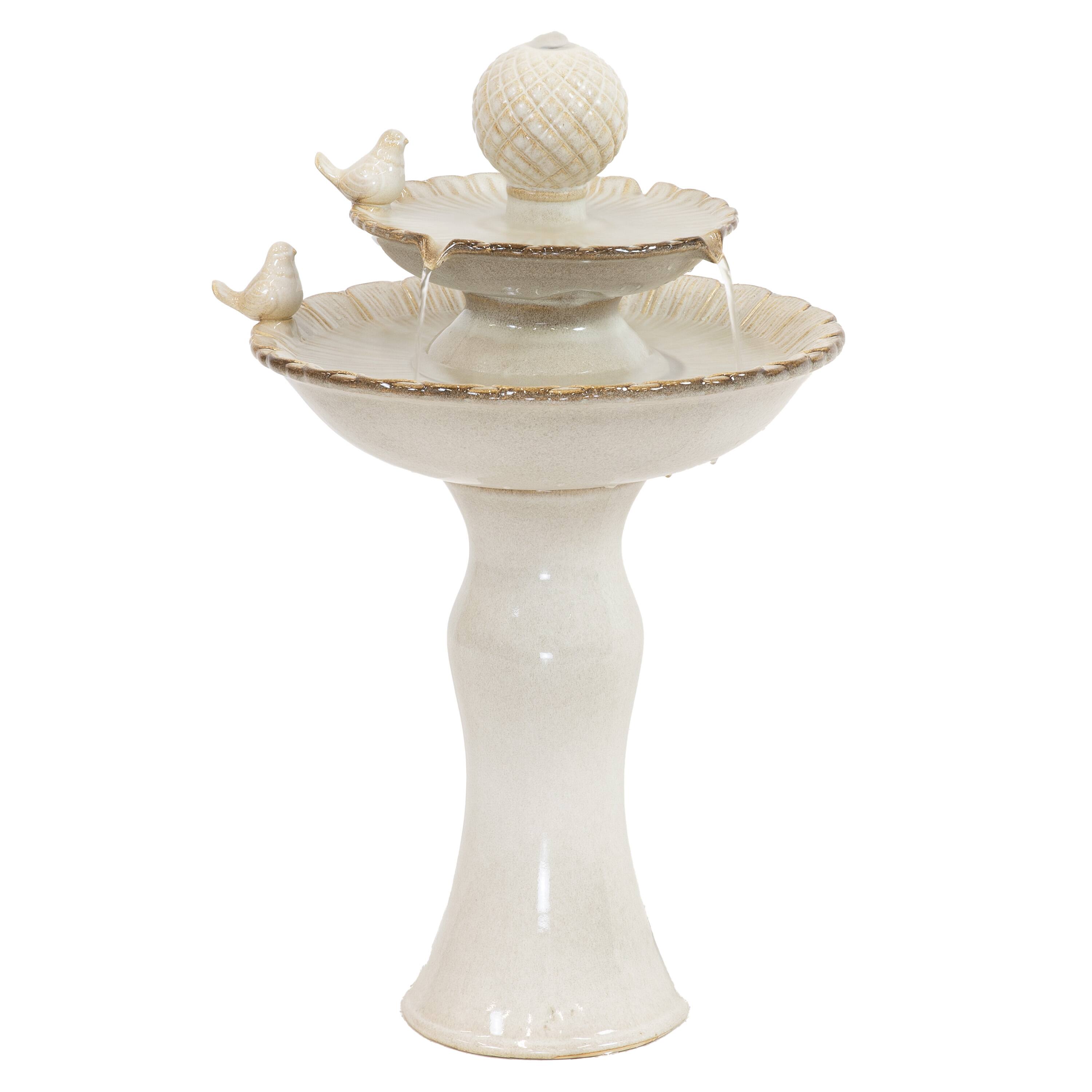 Alt View 10. Sunnydaze - Resting Birds Ceramic Outdoor 2-Tier Water Fountain - White.