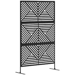 Outsunny - Metal Outdoor Privacy Screen, 78" H x 48" W Decorative Privacy Fence Screen, Freestanding Outdoor Divider with Stand - Black/Rhombus