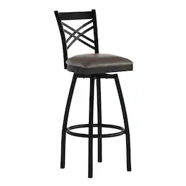 Emma + Oliver - "X" Back Swivel Metal Restaurant Dining Barstool - Mocha Vinyl Seat/Black Metal Frame