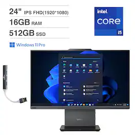 Lenovo - ThinkCentre Neo 50a All-in-One 24 FHD Display (i5-13420H, 16GB, 512GB SSD, Intel UHD, Win 11 Pro) w/USB Hub - Eclipse Black