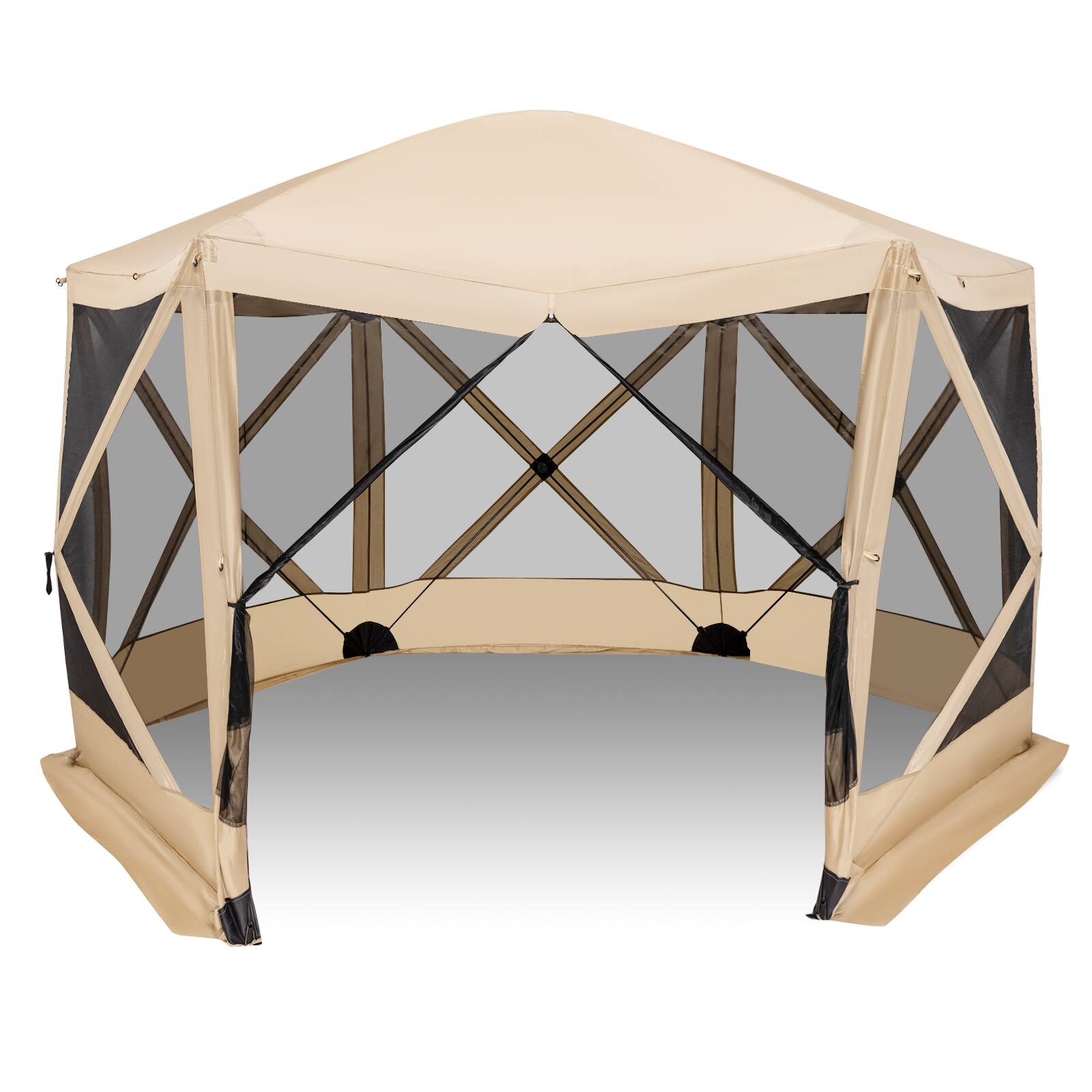 Alt View 17. Costway - 11.5 X 11.5 FT 6-Sided Pop-up Screen House Tent With 2 Wind Panels for Camping - Coffee.