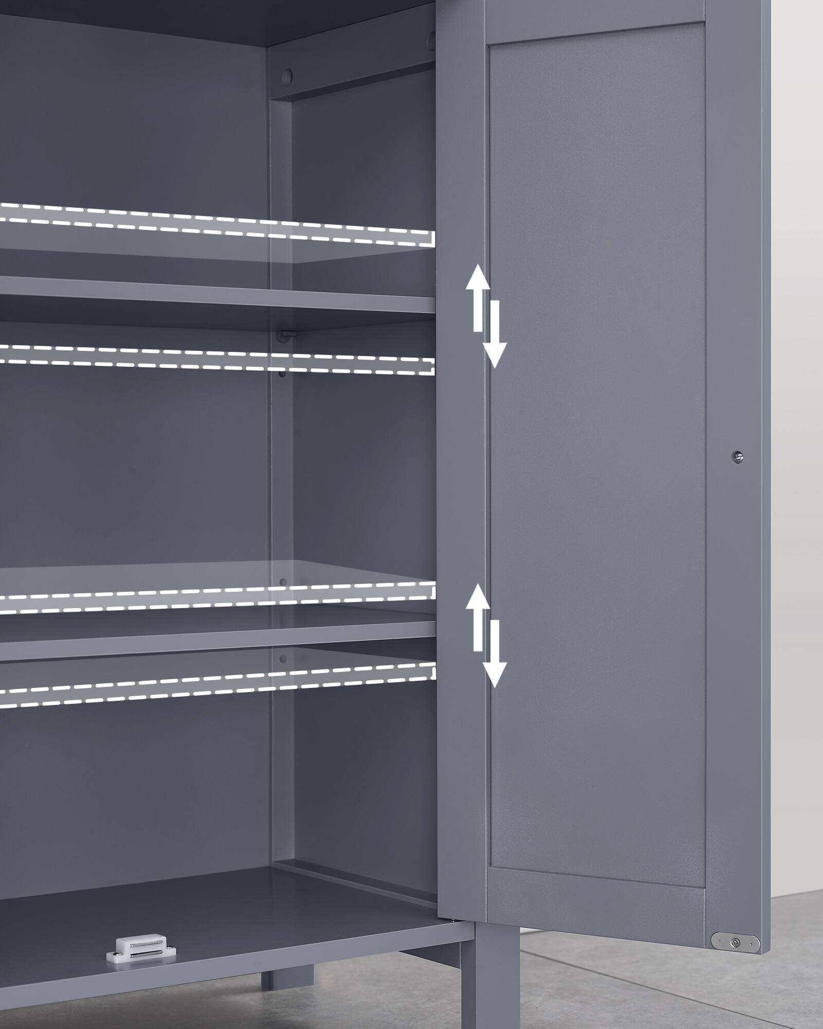 Back. Songmics Home - Bathroom Floor Storage Cabinet, Bathroom Storage Unit with 2 Adjustable Shelves, 11.8 x 23.6 x 31.5 Inches - Slate Gray.