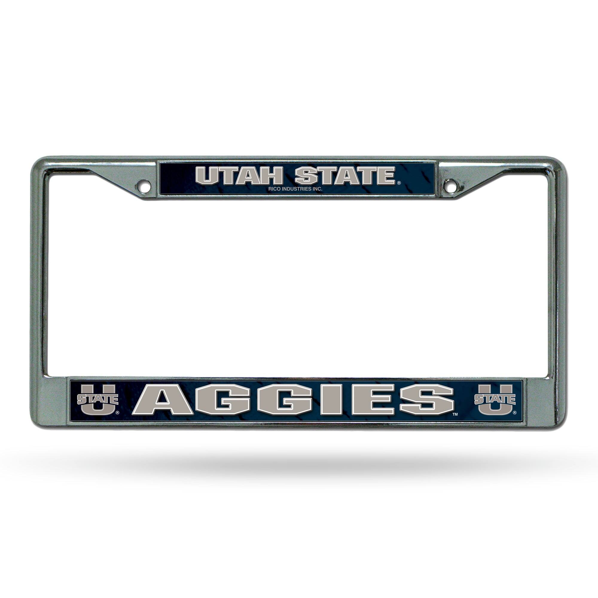 Utah State Aggies - 12" x 6" Standard Size - Chrome Metal License Plate Frame