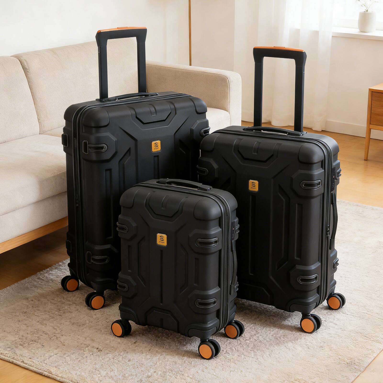 Alt View 2. Oumilen - 3 Piece Black Luggage Set – 20" + 26" + 30" ABS Hardshell Suitcases, Spinner Wheels with TSA Lock - Black.