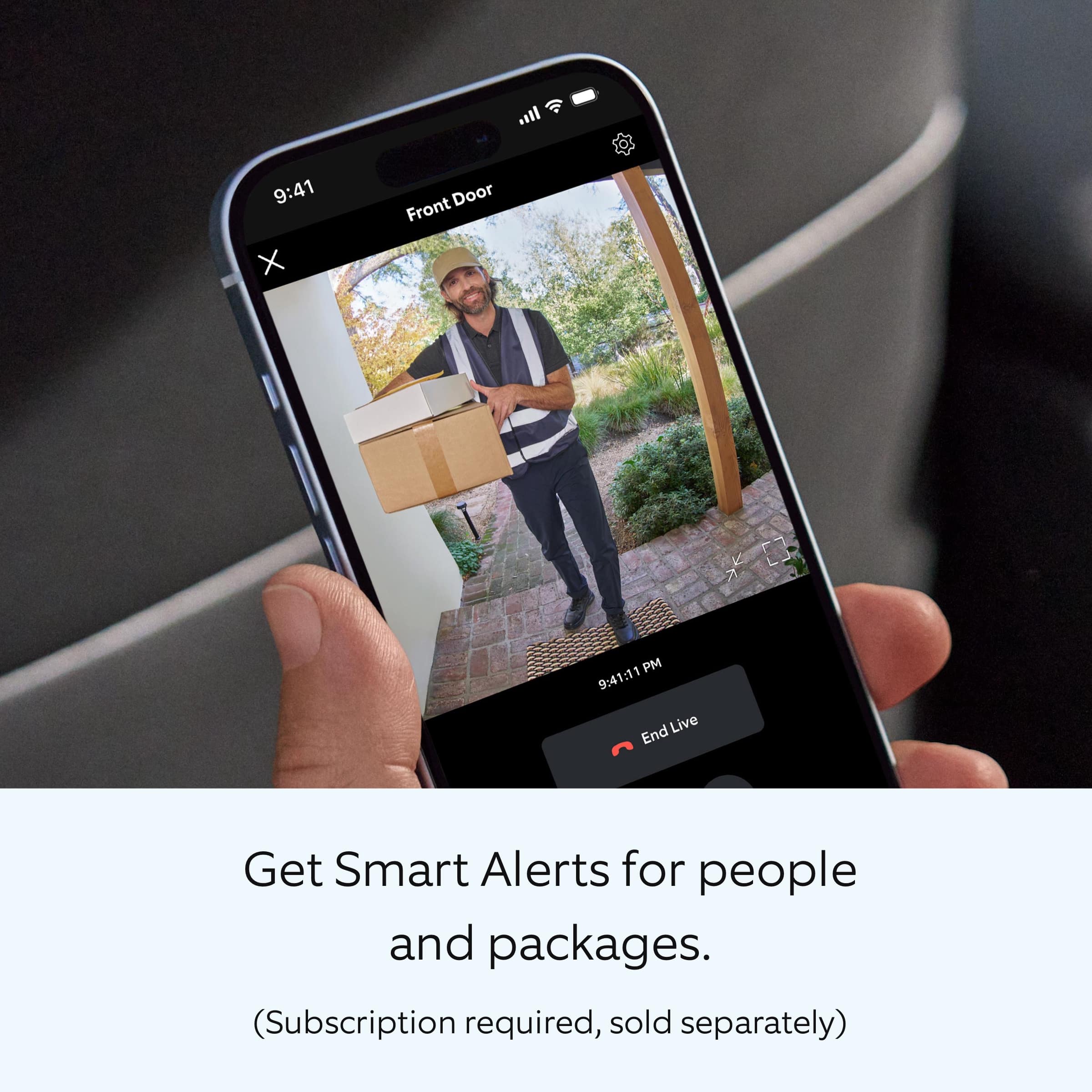 Get Smart Alerts for people and packages. (Subscription required, sold separately.)